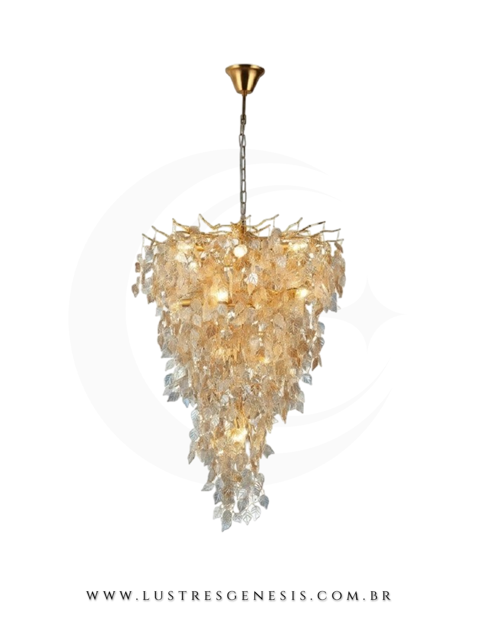 Lustre de Vidro Contemporâneo Dourado 100cm para Sala de estar de Pé direito Alto Hall Escadas